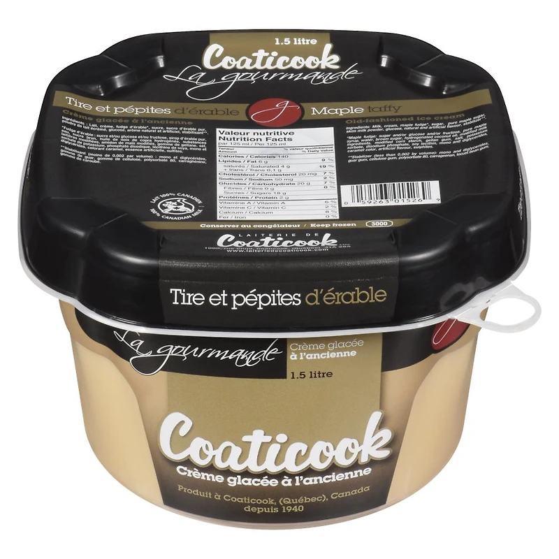 Crème glacée Coaticook La Gourmande tire et pépites d'érable sans arachides, sans gluten Coat Tire d'erable