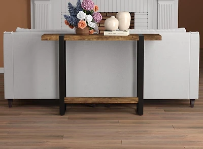 Safdie & Co. Console Table, 1 Shelf, Brown Reclaimed Wood Top & Black Metal Legs.