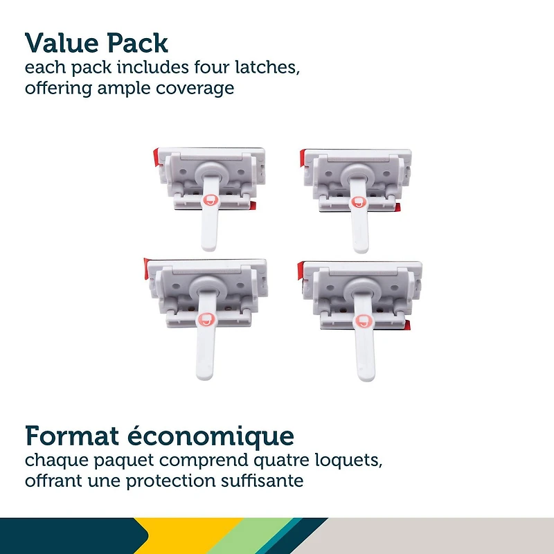 Loquets Adhesifs pour armoires et tiroirs de Safety 1st - pqt de 4 Protection bébé