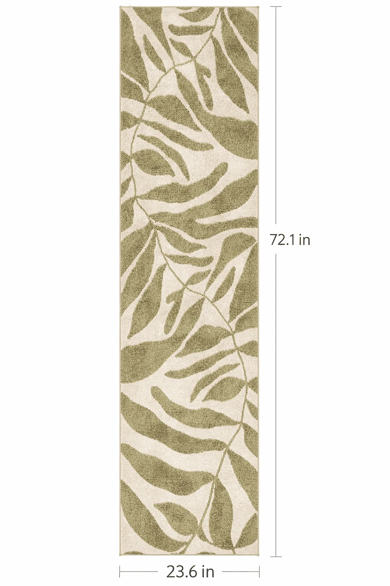 Mainstays Floral Pattern Low Pile Ivory Base with Green Leaves, Accent Runner Mat 2x6, Recommended for Hallway, Bedroom, Kitchen, and Laundry Room