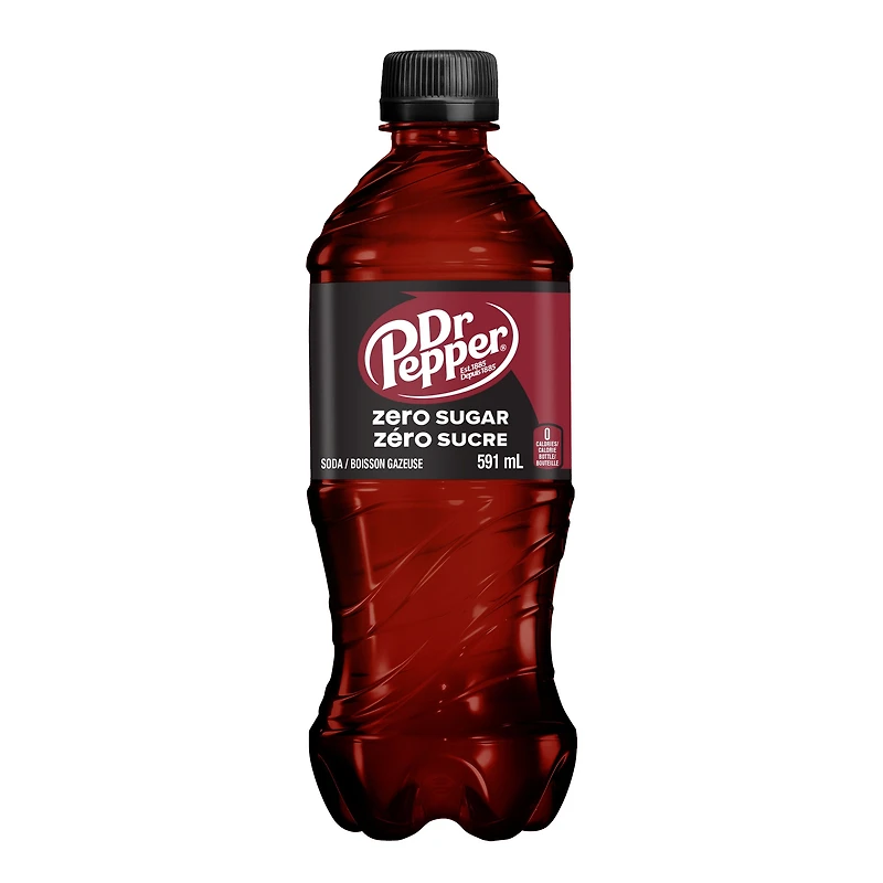 Dr Pepper Zero Sugar Soda 591 mL, Bottle, 591 mL