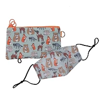 ZIPIT Face-It Kit, Pouch with Antibacterial Material + Matching Face Mask for Kids (Grey Animals)