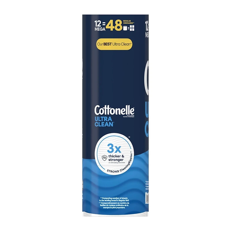 Cottonelle Ultra Clean Toilet Paper, 12 Mega Rolls, 284 Sheets per Roll