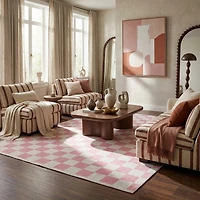 Tapis de surface Géométrique Rug Branch Metro Checkered Blush 8' x 11' (Taille exacte: 7'7" 10'10") Rose Contemporain - Living Room, Bedroom, Dining and Kitchen