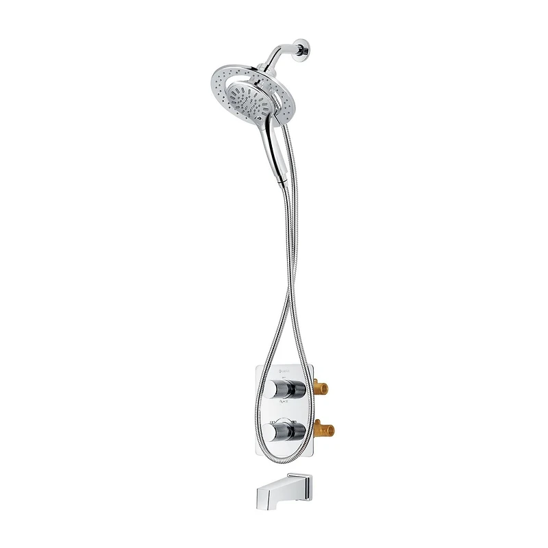 Valve thermostatique carrée 3 fonctions, Douchette magnétique, bec de bain ou simultanément, fini chrome