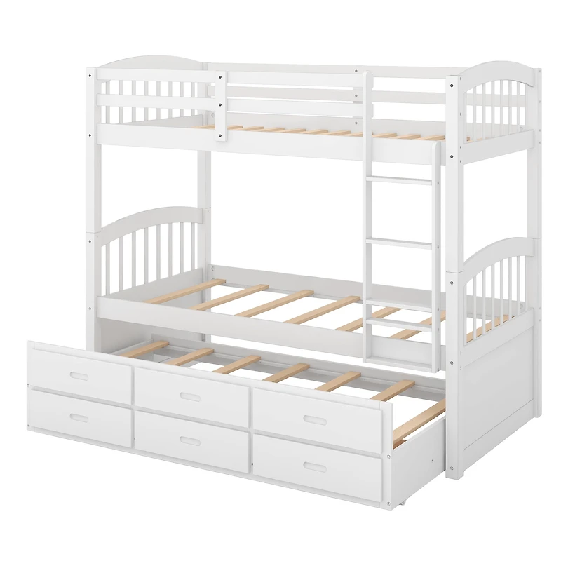 Homy Casa Twin Over Twin Bunk Bed with Trundle and Drawers for Shared Rooms Family Homes