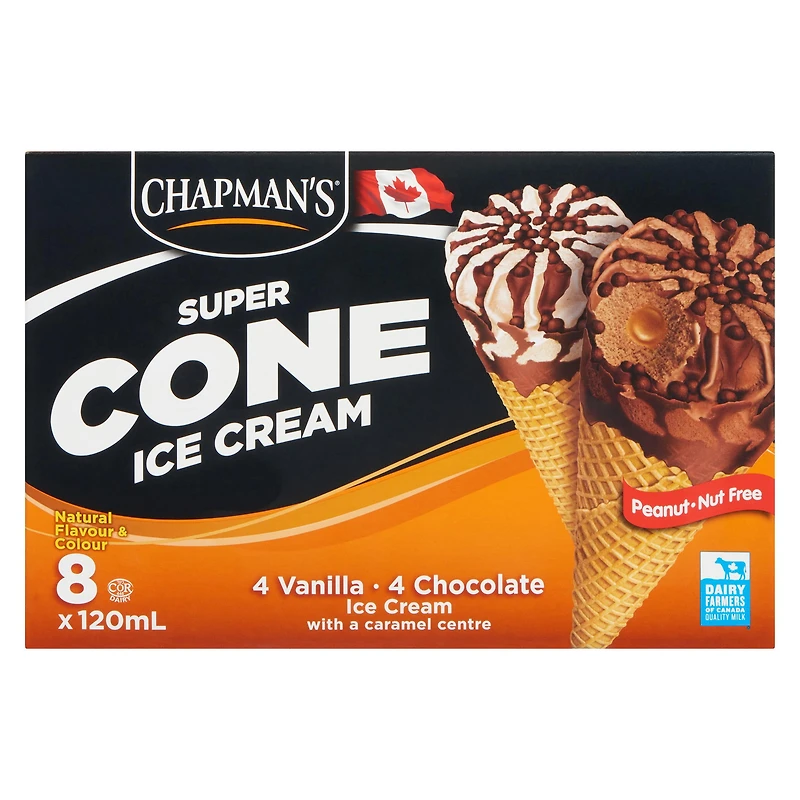 Chapman's Super Caramel Centre Ice Cream Cone in a Box, 8 x 120mL