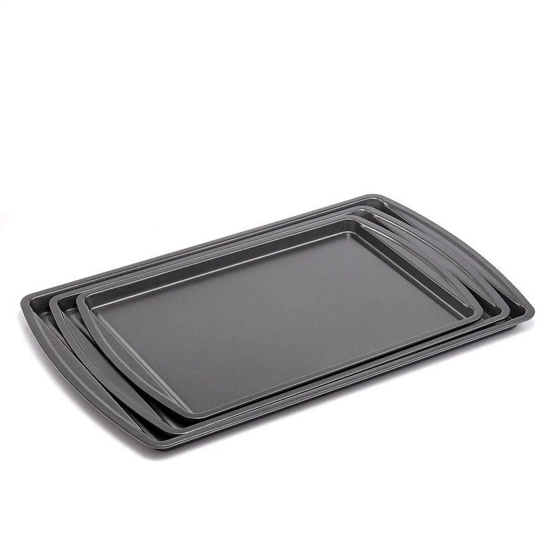Mainstays 3PC Ensemble de Cookies Antiadhésives, 11,2" x 17,2", 10,2" x 15,2", 9,2" x 13,2", Gris MS 3PC Ensemble de Cookies Antiadhésives
