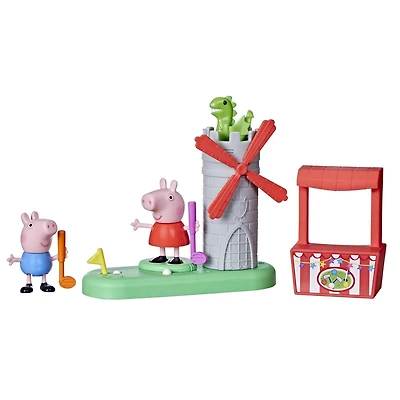Peppa Pig Peppa's Club Peppa au mini-golf, jouet préscolaire avec 2 figurines et moulin à vent, dès 3 ans