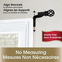 Smart Rods Easy Install Adjustable Cafe Window Rod, No Measuring, with Decorative Finials, Adjusts 48 to 120 Inches