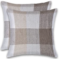 Herringbone Check Cotton Cushions Set of 2 Poly Filled With Zipper Machine Washable