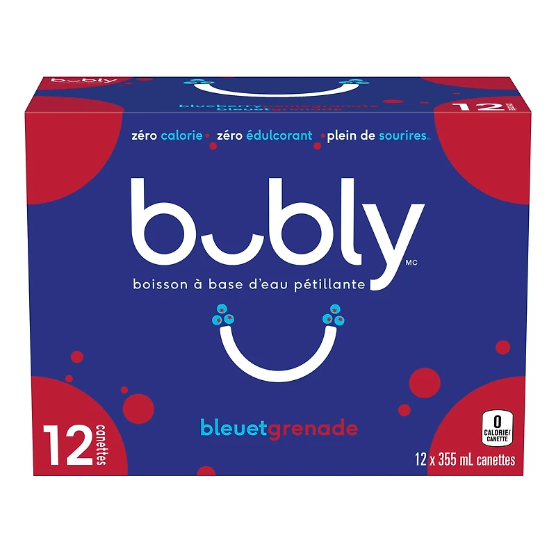 Bubly Blueberry Pomegranate Sparkling Water 12 x355 mL, Cans, 12 x355 mL