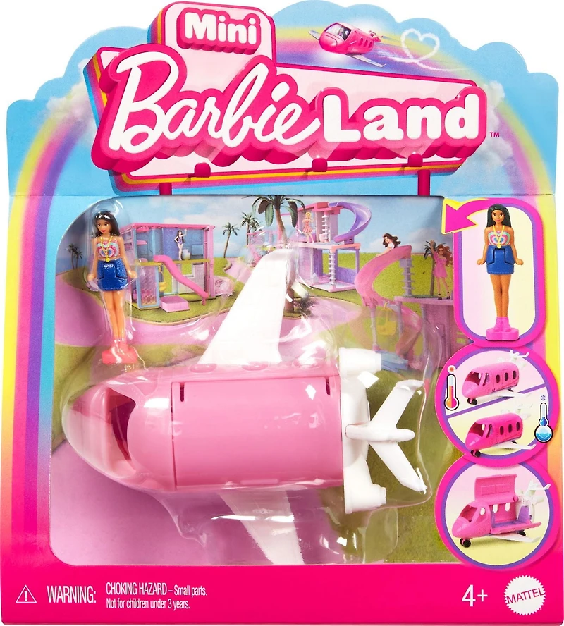 Barbie Mini BarbieLand Assortiment avec poupée de 4 cm et véhicule emblématique qui change de couleur (les modèles peuvent varier)