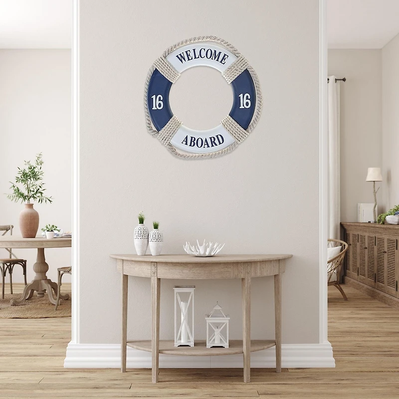 IH Casa Decor Wooden Life Buoy With Rope Decor 14.2"