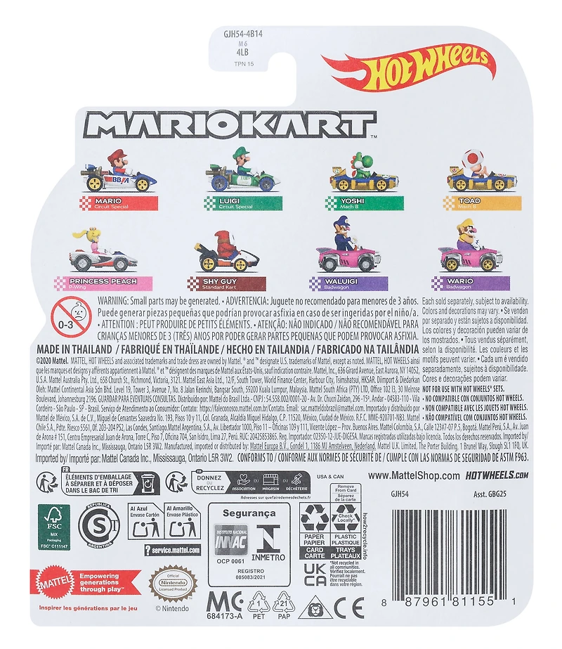 Mini-véhicule Waluigi Hot Wheels à l’échelle 1:64 inspirés de Mario Kart
