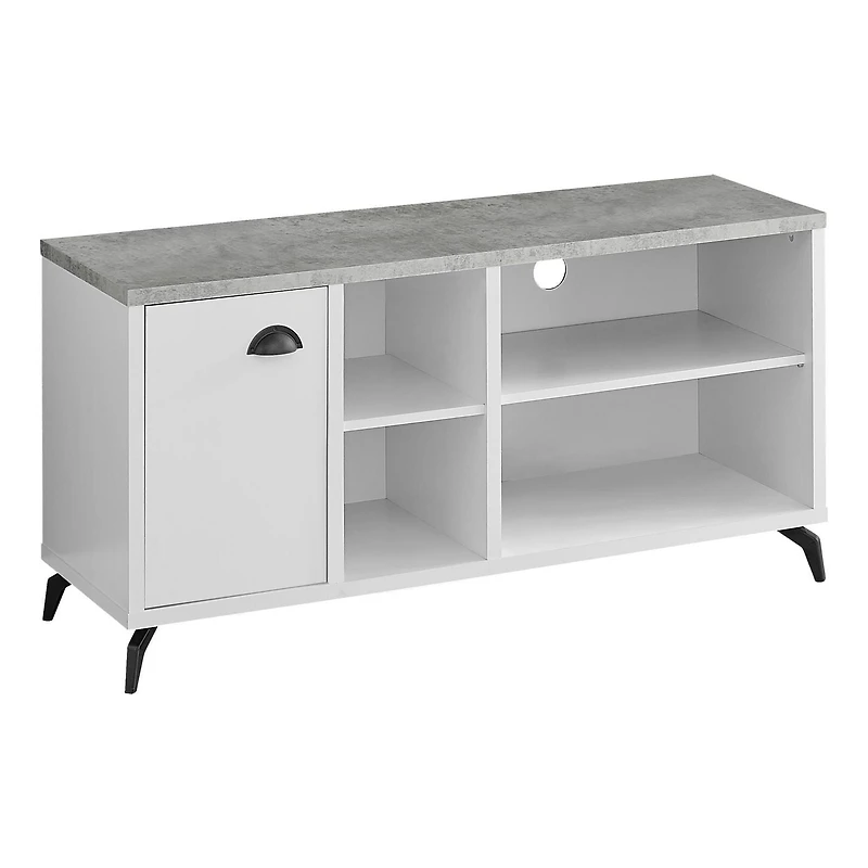 Monarch Specialties Meuble Tv, 48 Pouces, Console, Centre De Divertissement Média, Unite De Rangement, Salon, Chambre À Coucher, Stratifié, Métal, Gris, Blanc, Contemporain, Moderne