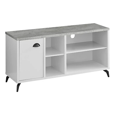 Monarch Specialties Tv Stand, 48 Inch, Console, Media Entertainment Center, Storage Cabinet, Living Room, Bedroom, Laminate, Metal, Grey, White, Contemporary, Modern