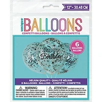 Ballons d'anniversaire scintillants en latex transparent avec confettis 12" 6 ballons/12 pouces/pré-remplis