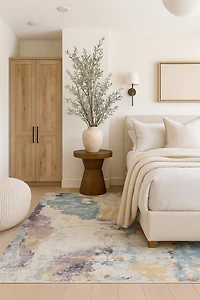 Tapis d'interieur abstrait Rug Branch Nomad, beige bleu, moderne - Salon, chambre, salle a manger et cuisine