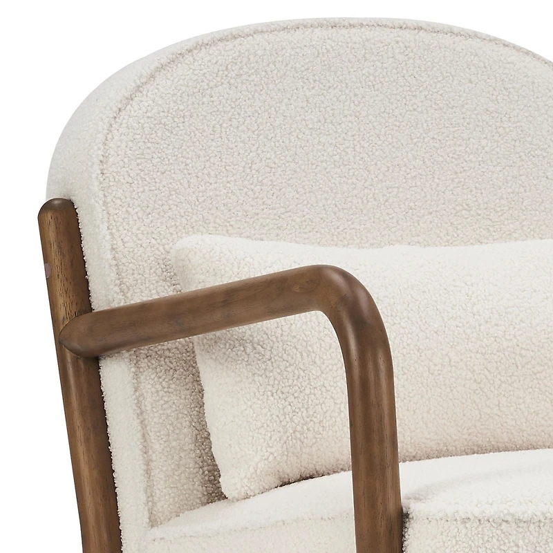 Milieu du siècle moderne Tissu Bouclé Fauteuil, Tissu - Blanc et Noyer