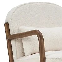 Milieu du siècle moderne Tissu Bouclé Fauteuil, Tissu - Blanc et Noyer