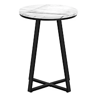 Monarch Specialties  Table D'appoint, Coté, Rond, Bout, Table De Nuit, Lampe, Salon, Chambre À Coucher, Stratifié Aspect Marbre Blanc, Métal Noir, Contemporain, Moderne