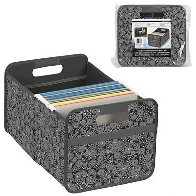Bac de rangement pliable à 2 compartiments, noir et blanc Paisley