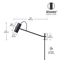 MRDK by Globe Series.01.WS 1-Light LED Plug-In Wall Sconce, Swing Arm, Adjustable Shade, Matte Black