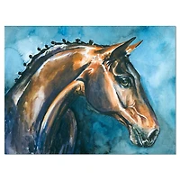 Design Art Cheval Brun Sur Bleu Aquarelle Art Sur Toile