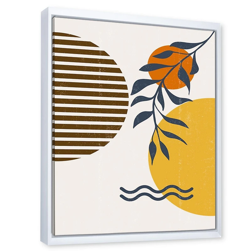 Designart Botanical Minimalist Leaf With Abstract Shapes I FLOAT FRAME WALL ART