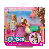 Poupée Barbie Club Chelsea et Cheval, blonde de 15 cm (6 po), vêtue d’une tenue et d’accessoires, cadeau pour les 3 à 7 ans