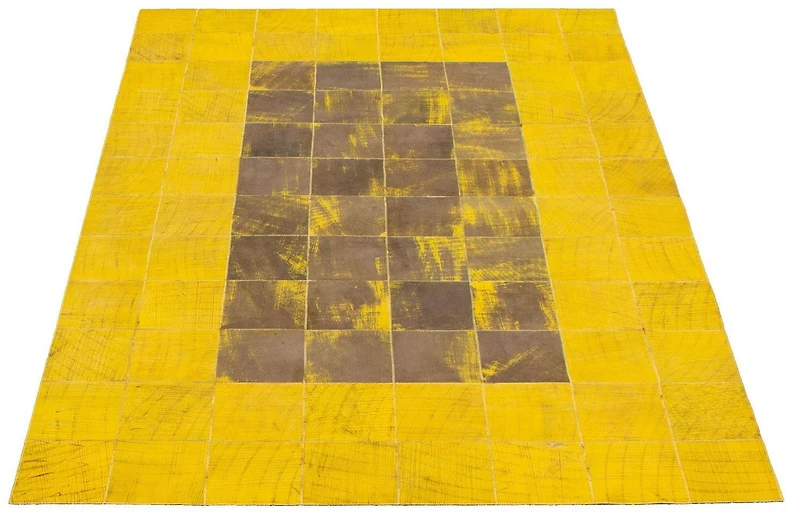 ECARPETGALLERY 5'0" x 8'0" Contemporary Cowhide Patchwork Handmade Area Rug for Living Room, Dining Room and Bedroom in Yellow