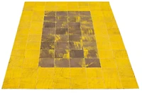 ECARPETGALLERY 5'0" x 8'0" Contemporary Cowhide Patchwork Handmade Area Rug for Living Room, Dining Room and Bedroom in Yellow