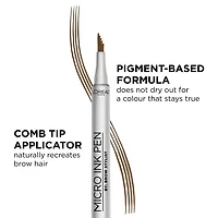 L'Oréal Paris Micro Ink Pen par Brow Stylist, Stylo Microblading , Jusqu'à 24H Teinte, Brunette Claire Tenue Toute La Journée.