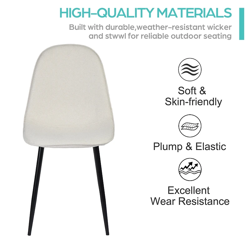 Homy Casa Set of 4 Modern Dining Chairs with Metal Legs and Upholstery Seats for Kitchen Café, Cream Fabric