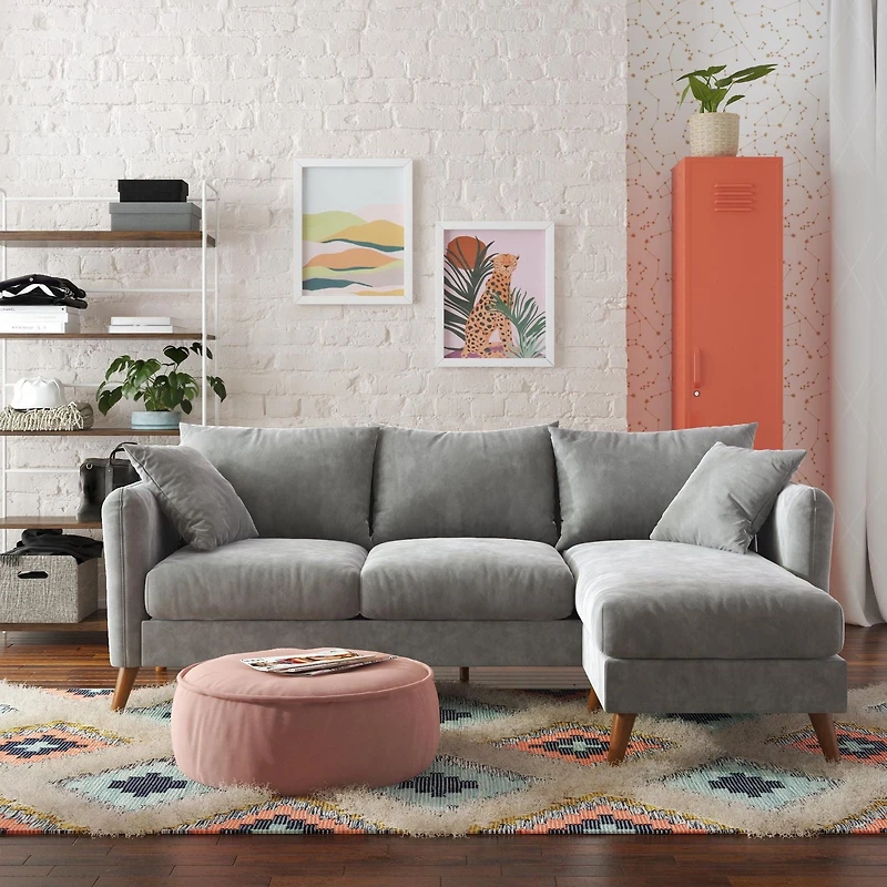 Novogratz Magnolia Reversible Sectional Sofa with Pillows