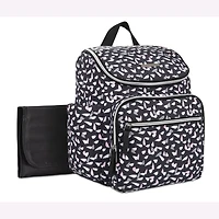 Bananafish Studio Front Zippered Compartment Everley Backpack Diaper Bag - Black with Allover White, Grey & Pink Print