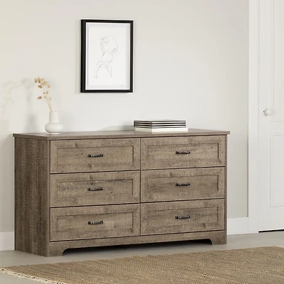 South Shore Prairie 6-Drawer Double Dresser Weathered Oak