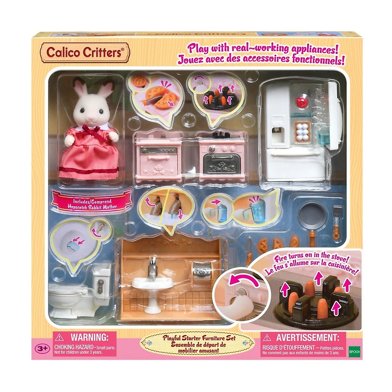 Calico Critters Playful Starter Furniture Set, Dollhouse Furniture Set with Figure and "Working" Appliances