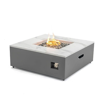 Danby Engineered Marble Convertible Propane Fire Table , Square, White and Grey