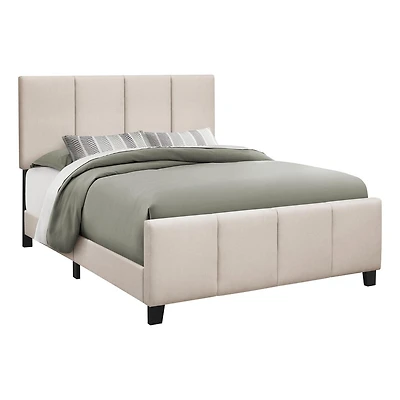 Monarch Specialties Lit, Grand, Plate-forme, Chambre À Coucher, Cadre, Rembourré, D'aspect Lin, Pattes En Bois, Beige, Noir, Transitionnel