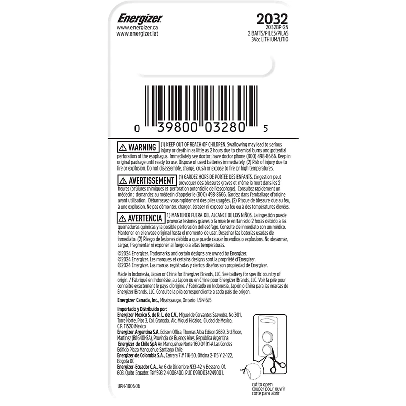 Energizer 2032 Batteries (2 Pack), 3V Lithium Coin Batteries