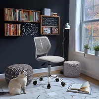 Chaise d'étude pivotante pour garçons et filles Homy Casa avec siège en tissu rose et hauteur réglable, tissu gris