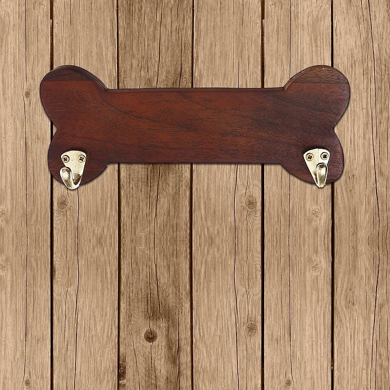 Wooden Bone Shape With 2 Gold Hooks Mahogany
