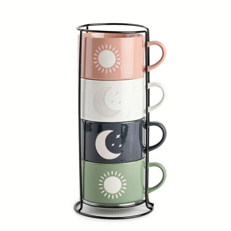 Thyme & Table Lot de 4 tasses à café empilables célestes, 11 fl oz tasses à café