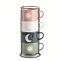 Thyme & Table Lot de 4 tasses à café empilables célestes, 11 fl oz tasses à café