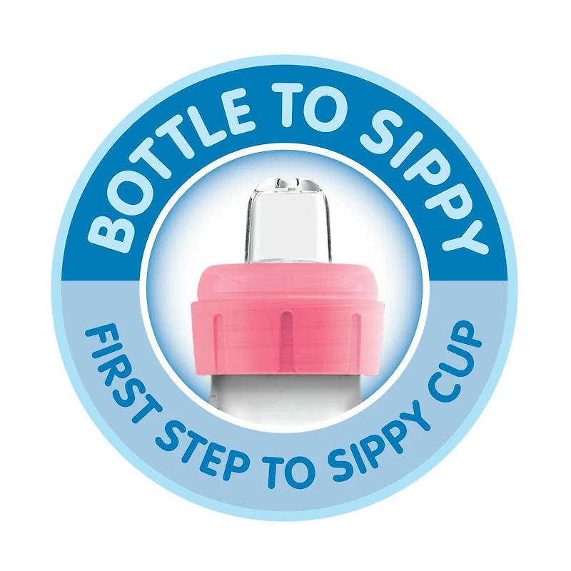 Dr. Brown’s Natural Flow Anti-Colic Options+ Narrow Sippy Bottle Starter Kit, 8oz/250mL, with Level 3 Medium-Fast Flow Nipple and 100% Silicone Soft Sippy Spout, 6m+, Pink