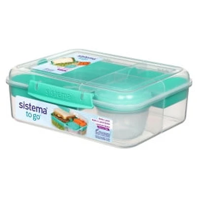 Sistema To Go Collection Bento Box and Food Storage Container, 6.9 Cup, Clear, Assorted Color Klips, 1.65L, Colours may vary.