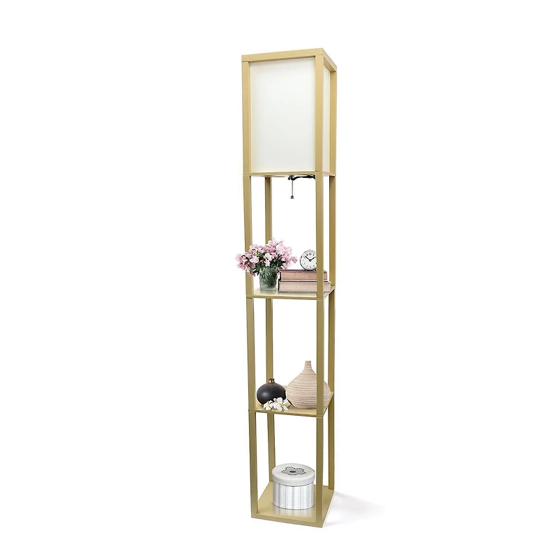 Simple Designs Floor Lamp Etagere Organizer Storage Shelf with Linen Shade