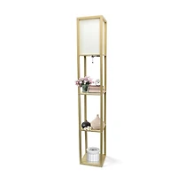 Simple Designs Floor Lamp Etagere Organizer Storage Shelf with Linen Shade